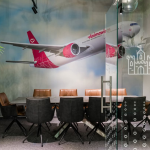 Corporate boardroom with a airplane mural