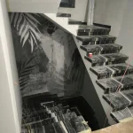 Black and White Staircase with a Mural Top View