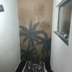 Black and White Staircase with a Mural Top down View