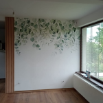 Leafy mural view living room renovation